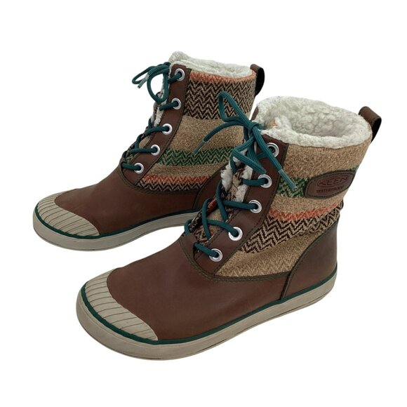 Keen Elsa Sherpa Lined Womens 6.5” Waterproof Winter Boots Wool Patterned Design - Picture 1 of 13